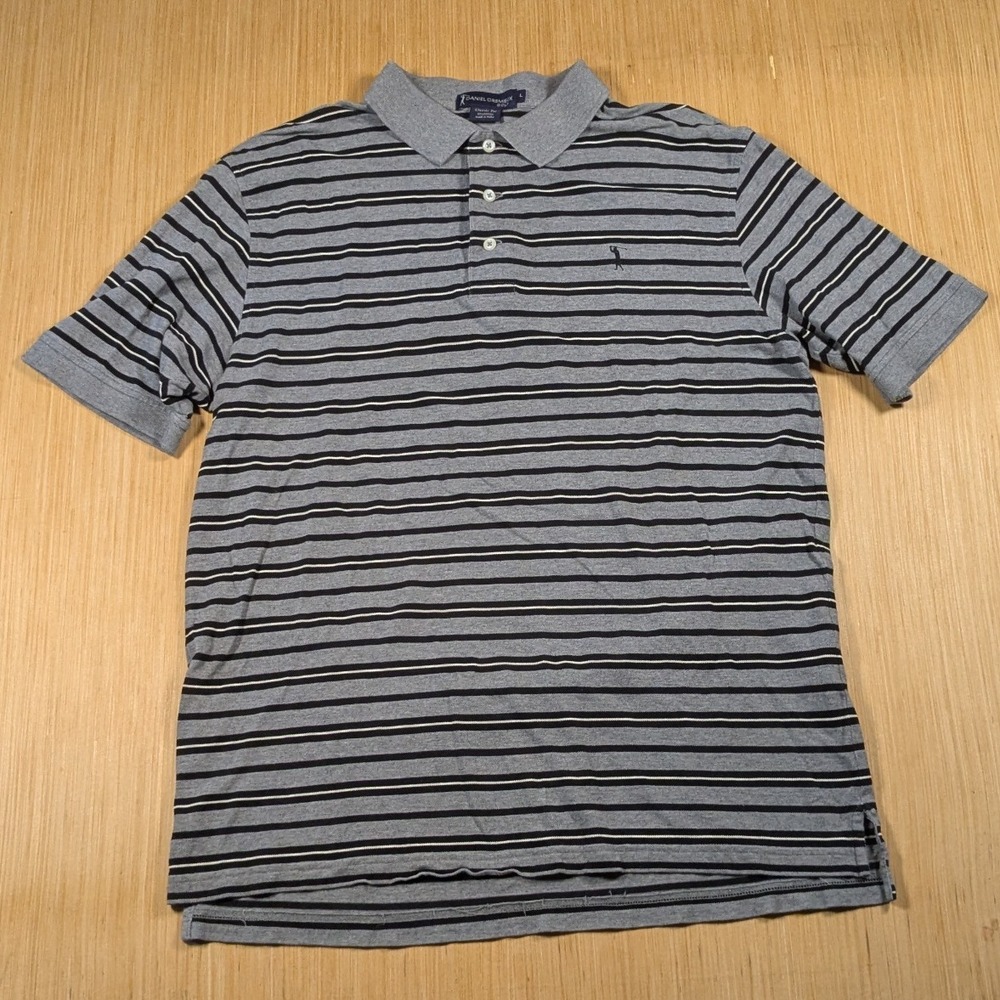 Daniel Cremieux Golf Polo Shirt Preppy Men's Large Striped Classic Fit Cotton